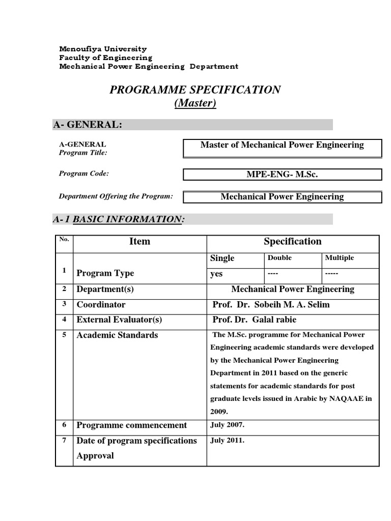 Master of Mechanical Power Engineering Program | PDF | Engineering ...