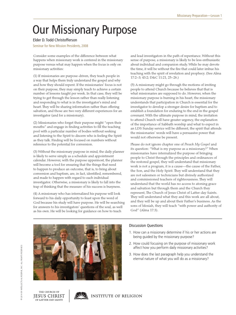 Our-Missionary-Purpose 1465519 PRT PDF | PDF | Missionary (Lds Church ...