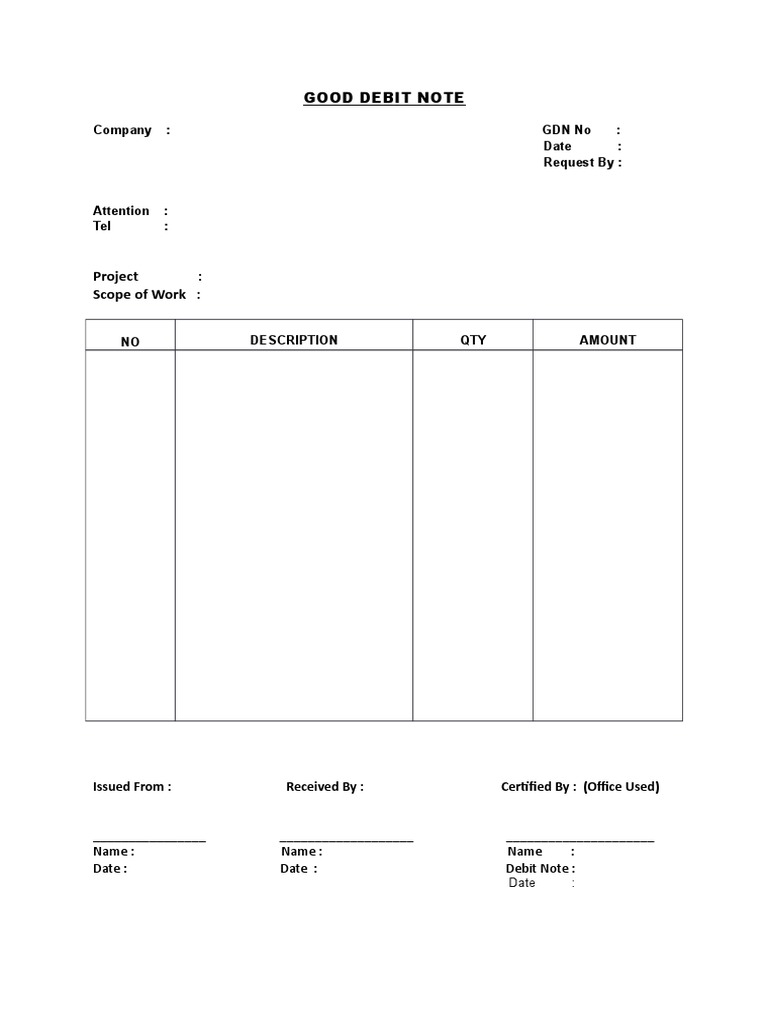 Project: Scope of Work:: Good Debit Note | PDF