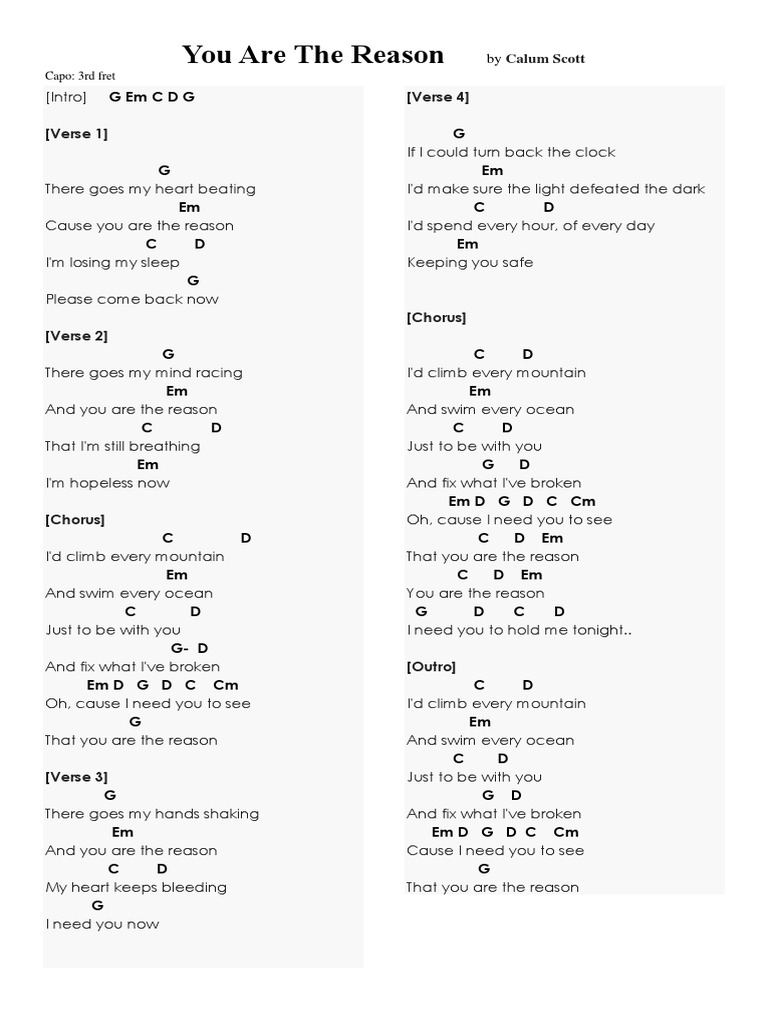 You Are The Reason Chords