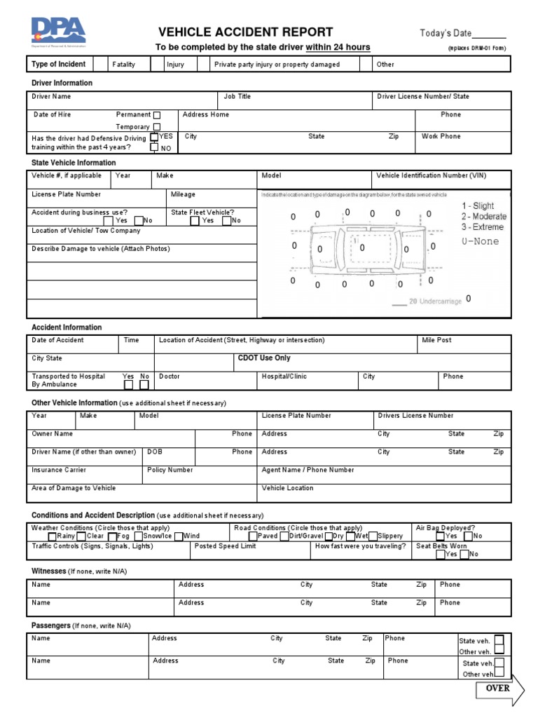 Vehicle Accident Report: To Be Completed by The State Driver PDF