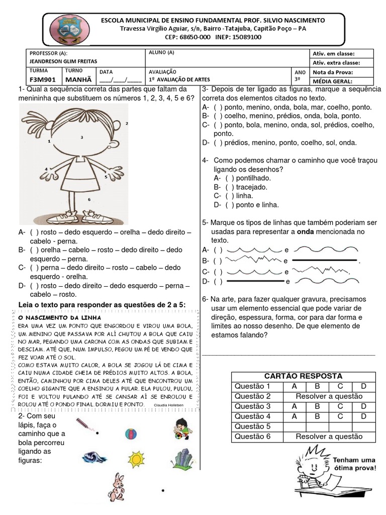 Avaliação de Artes - 3º Ano Fundamental | PDF | Lazer