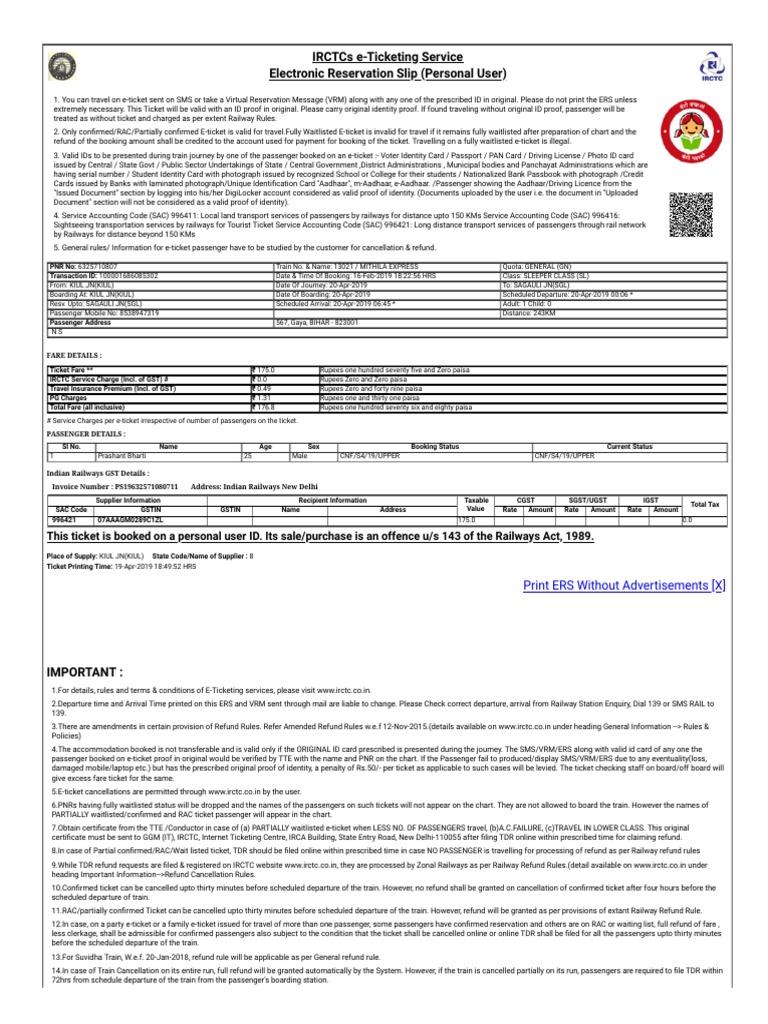 IRCTC e-Ticketing Guidelines | PDF | Identity Document | Ticket (Admission)