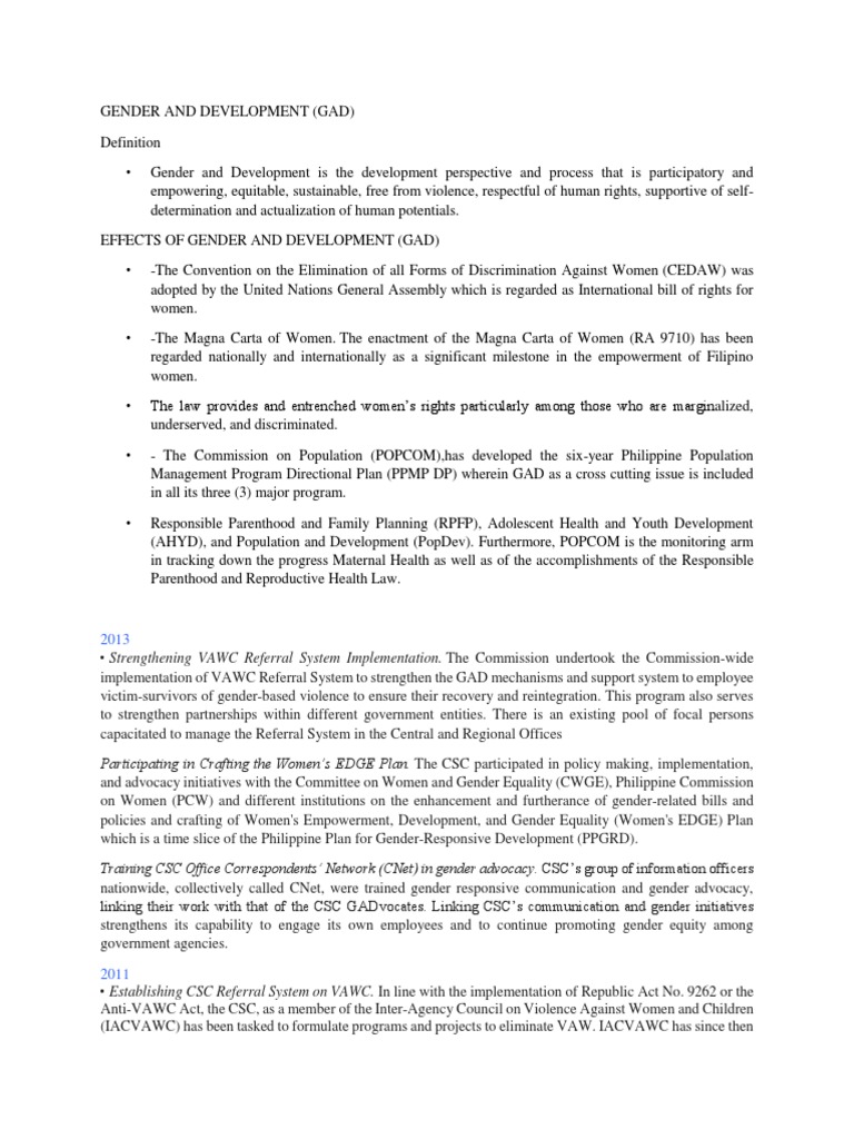 Gender and Development: Key Milestones | PDF | Empowerment | Gender And ...