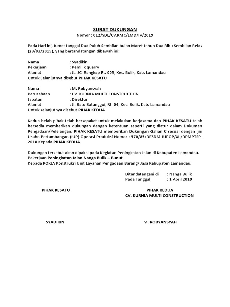 Contoh Surat Permohonan Izin Usaha Pertambangan