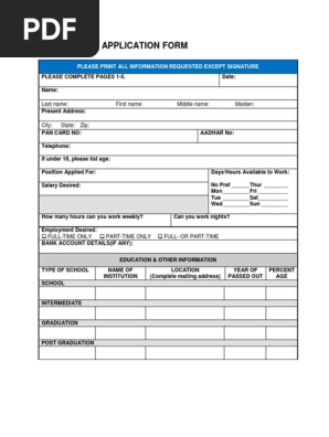 Employment Application Form