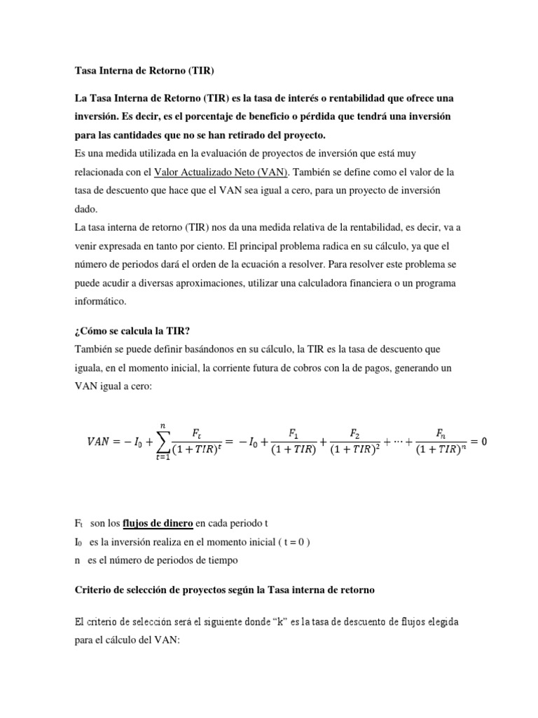 Tasa de Retorno1 | PDF | Tasa interna de retorno | Valor presente neto
