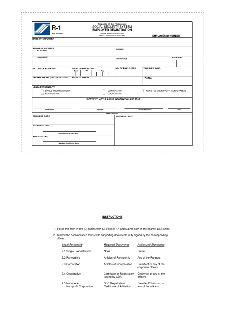 Sss employer registration r1 signature corporations