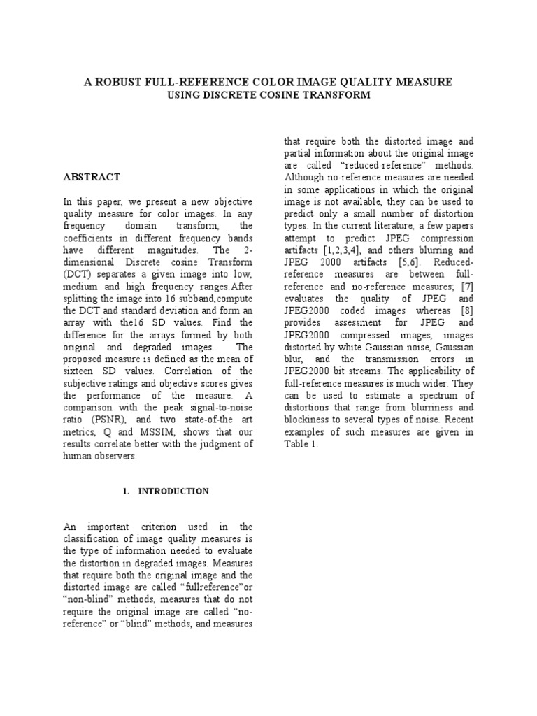 Full-Reference Color Image Quality Measure | PDF | Telecommunications ...