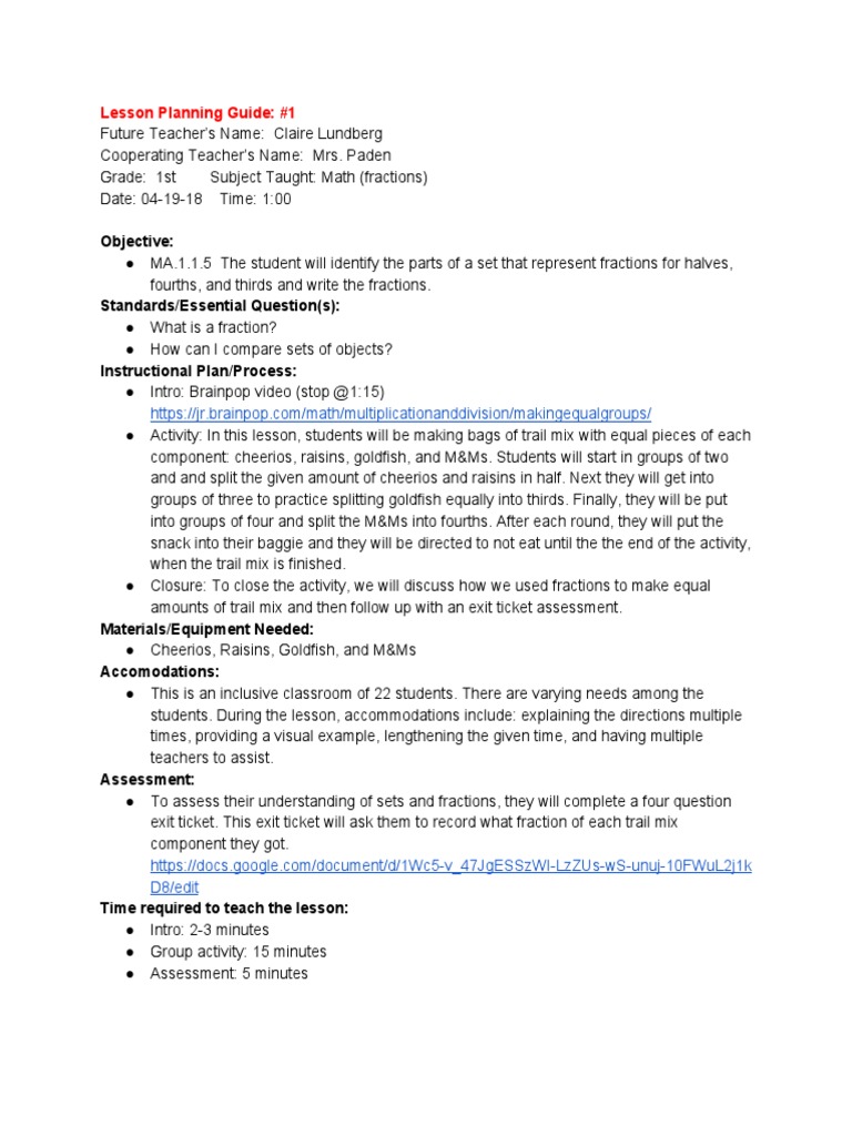 1st Grade Math Lesson on Fractions | PDF | Career & Growth