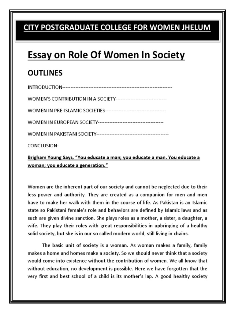 Essay On Role of Women in Society B.A Essay | PDF | Pakistan | Mother