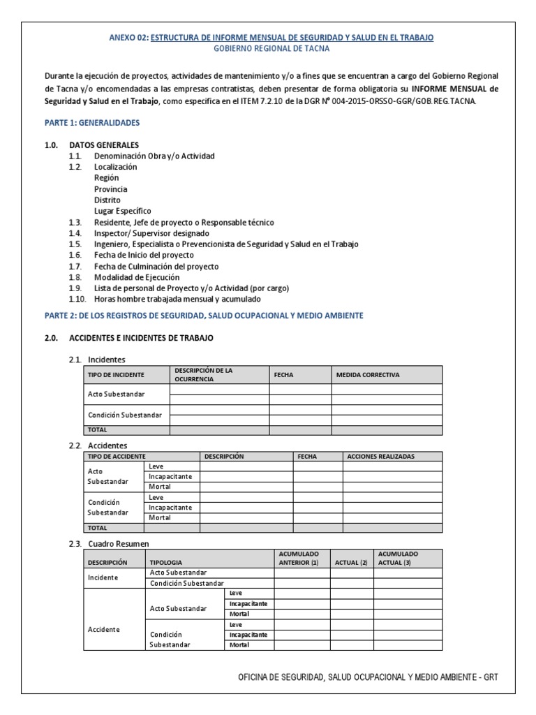 Informe Mensual de Seguridad y Salud en Obra | PDF | Salud y bienestar ...