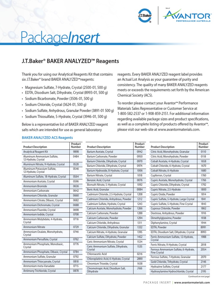 Package InsertJTBaker Analytical Reagent Kit9030 Potassium Sodium