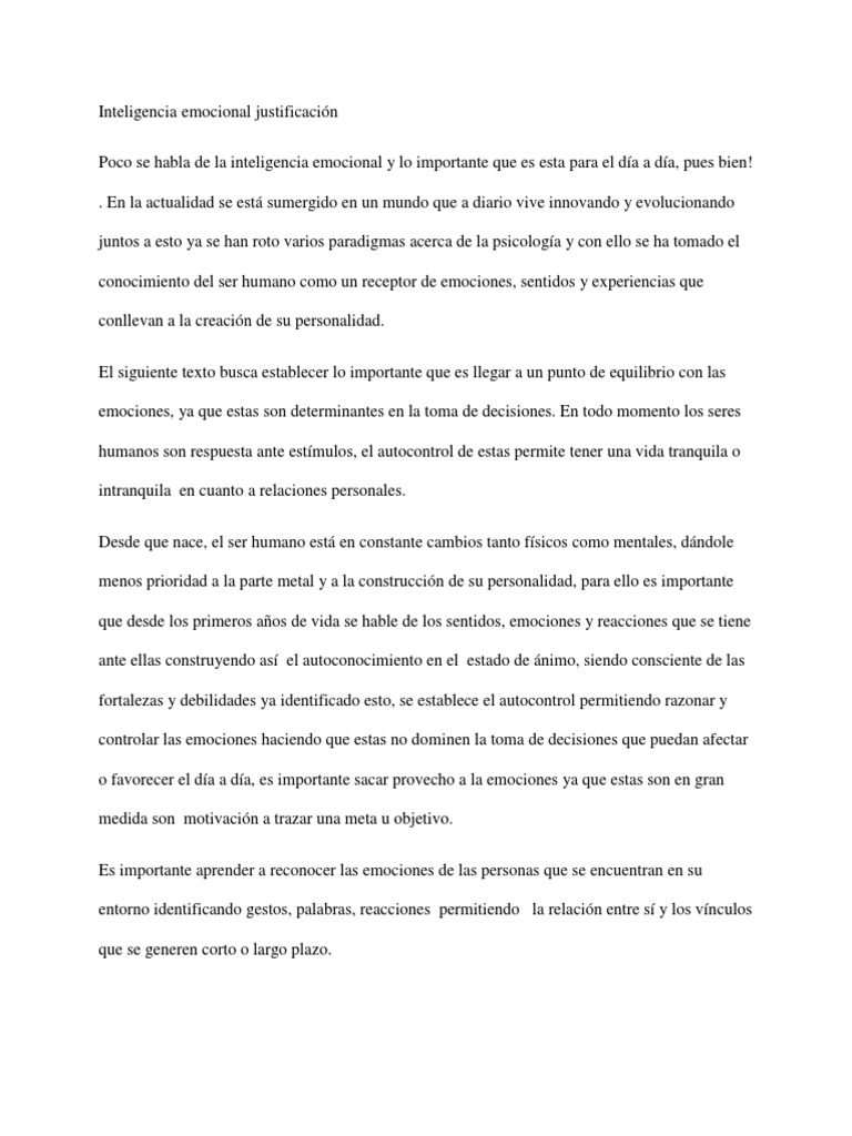 Inteligencia Emocional Justificación | PDF | Inteligencia emocional ...
