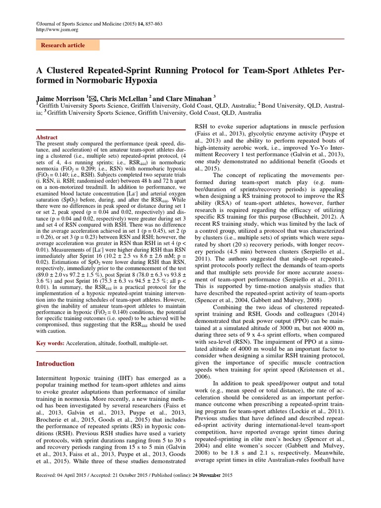 A Clustered Repeated-Sprint Running Protocol For Team-Sport Athletes ...
