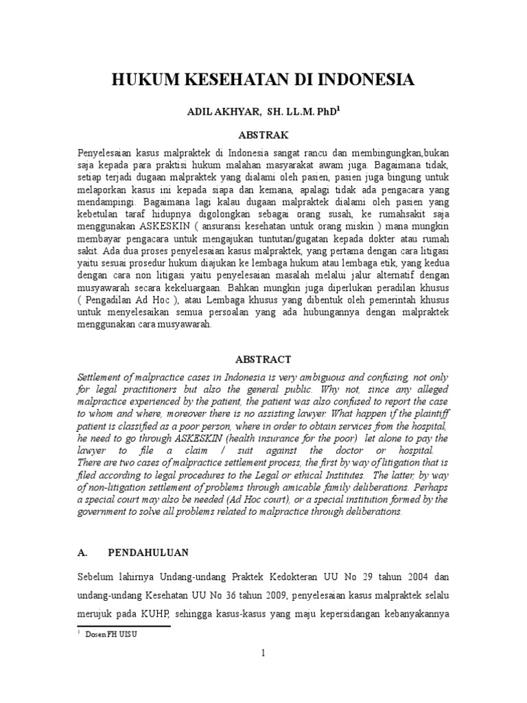 Hukum Kesehatan Di Indonesia Pdf