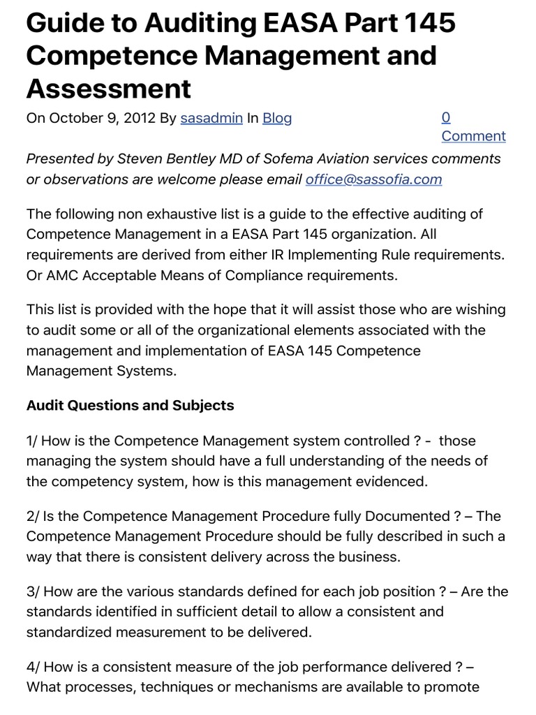 EASA Part 145 Competence Audit Guide | PDF | Competence (Human ...