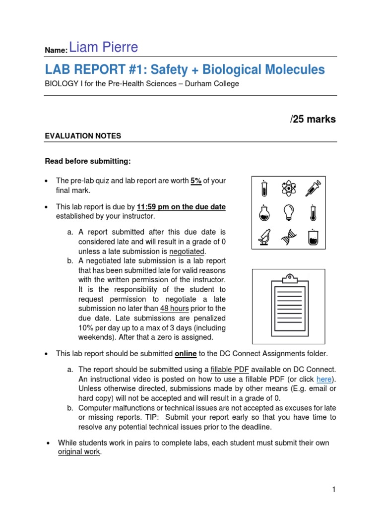 Liam Pierre: LAB REPORT #1: Safety + Biological Molecules | PDF ...