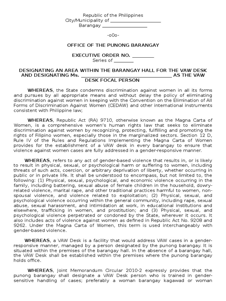 E.O. VAW Desk and Officer PDF Violence Against Women Violence