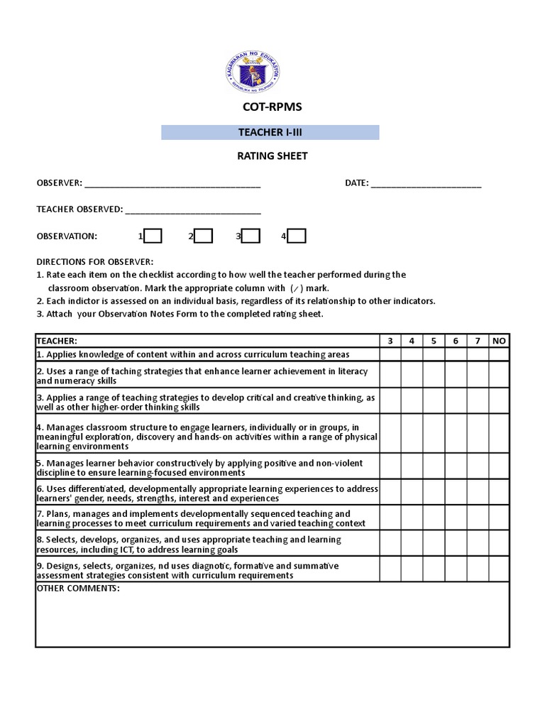 COTRPMS Teachers Curriculum