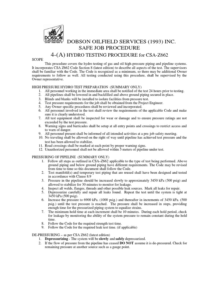 Pressure Test Procedures PDF | PDF | Leak | Pipe (Fluid Conveyance)