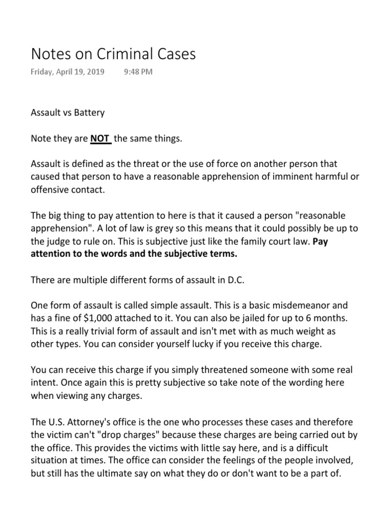 Notesoncrime | PDF | Assault | Battery (Crime)