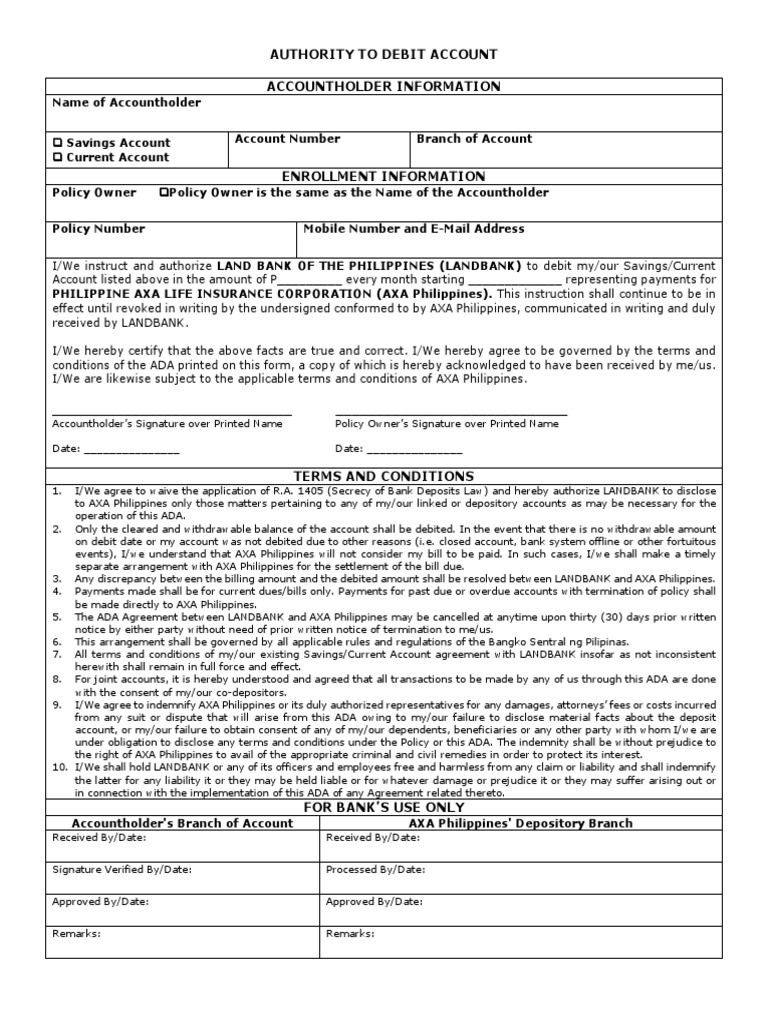 Landbank Ada Form PDF Indemnity Americans With Disabilities Act