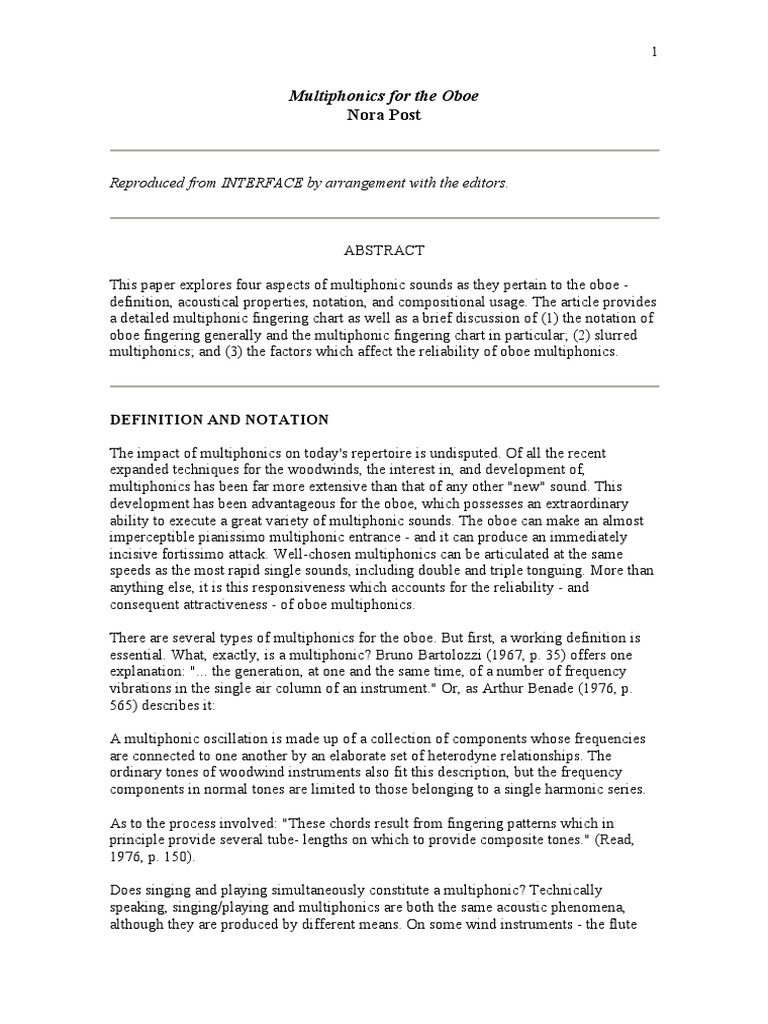 Oboe Multiphonics PDF Oboe Pitch (Music)