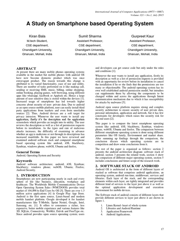 A Study On Smartphone Based Operating System PDF | PDF | Android ...