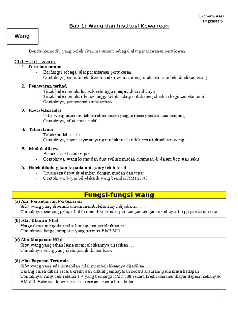 Bab 1 Wang Dan Institusi Kewangan Pdf