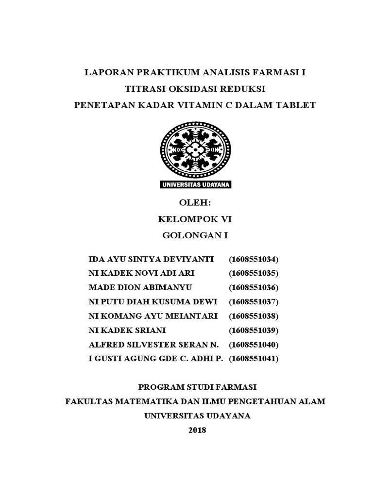 Contoh Laporan Penetapan Kadar Metampiron