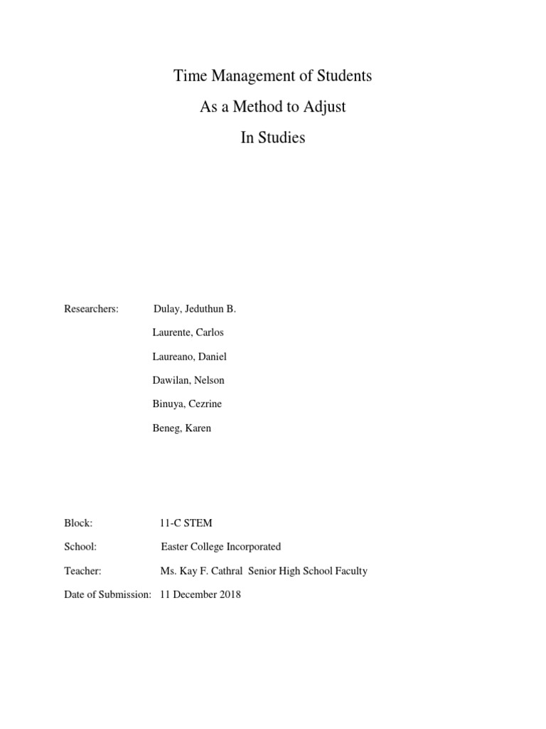 Time Management of Students As A Method To Adjust in Studies | PDF ...