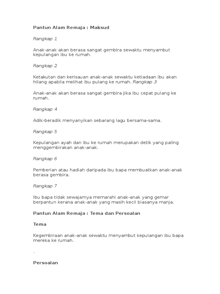 Pantun Alam Remaja Maksud Pdf