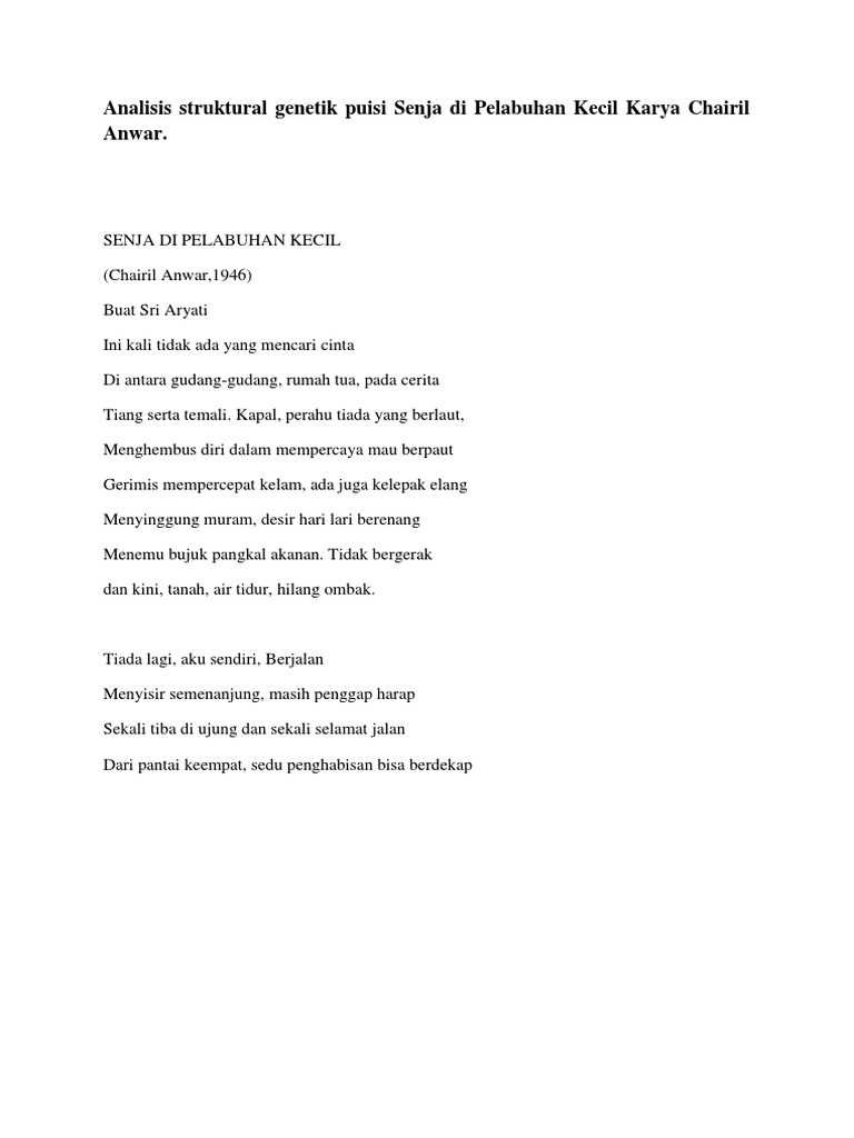 Analisis Struktur Fisik Puisi Senja Di Pelabuhan Kecil