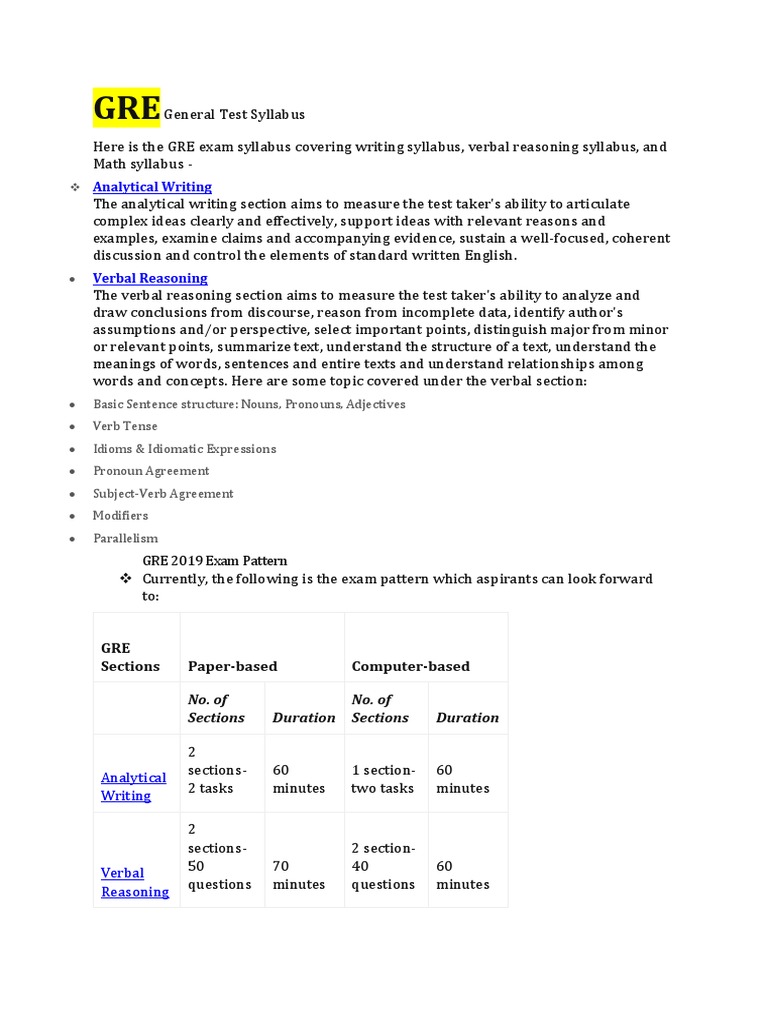 GRE Test Syllabus Overview | PDF | International English Language ...