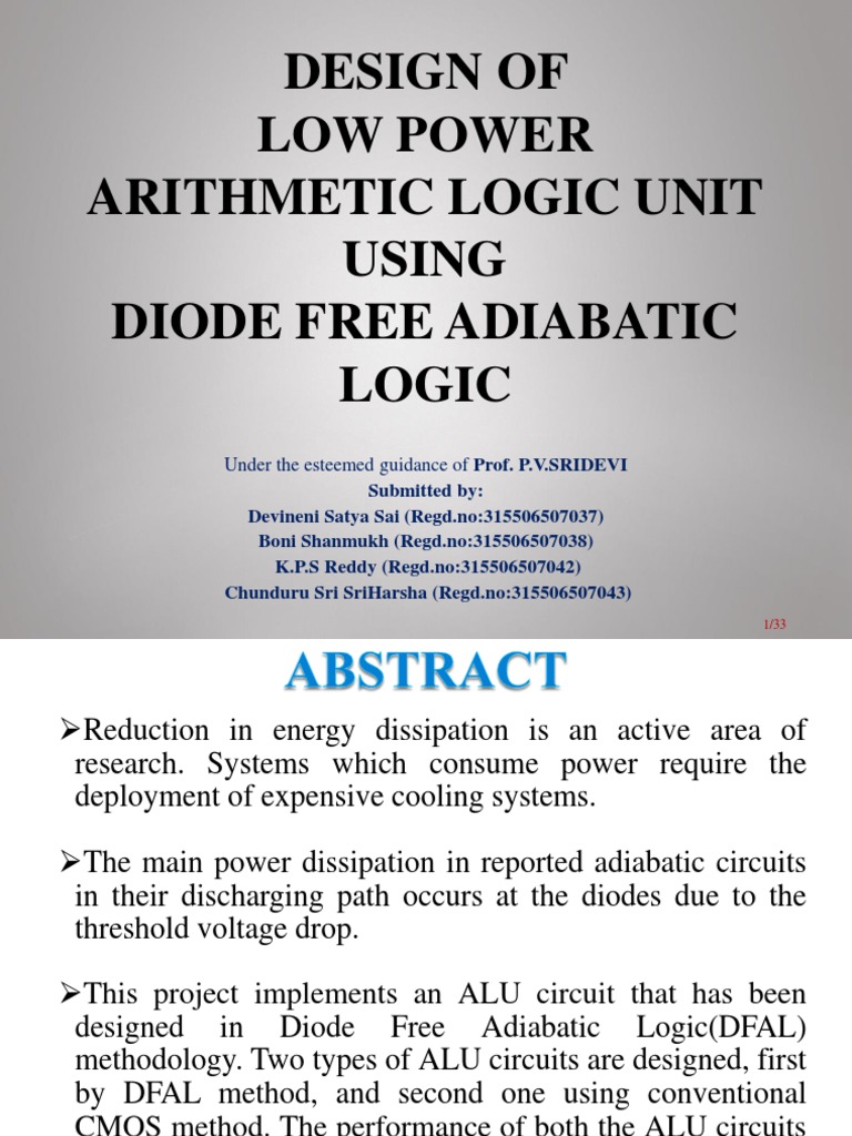 Design of Low Power Arithmetic Logic Unit Using Diode Free Adiabatic ...