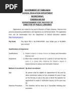 Government of Tamilnadu School Education Department Secretariat, CHENNAI-600 009 Advertisement For The Post of Director of Public Libraries