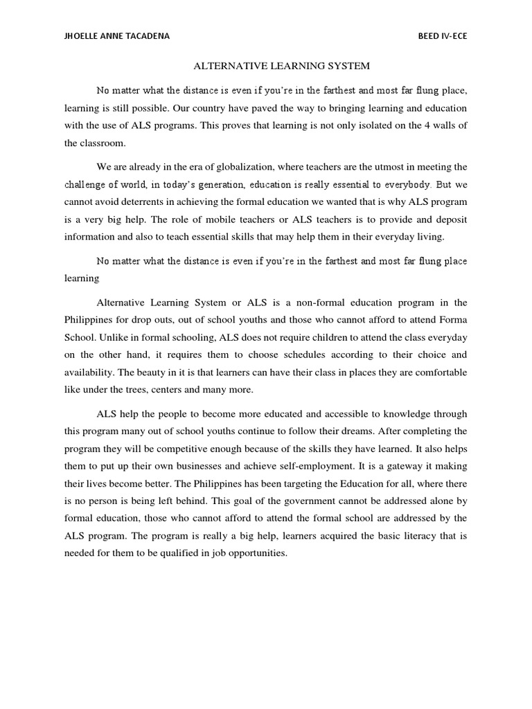 Alternative Learning System | PDF