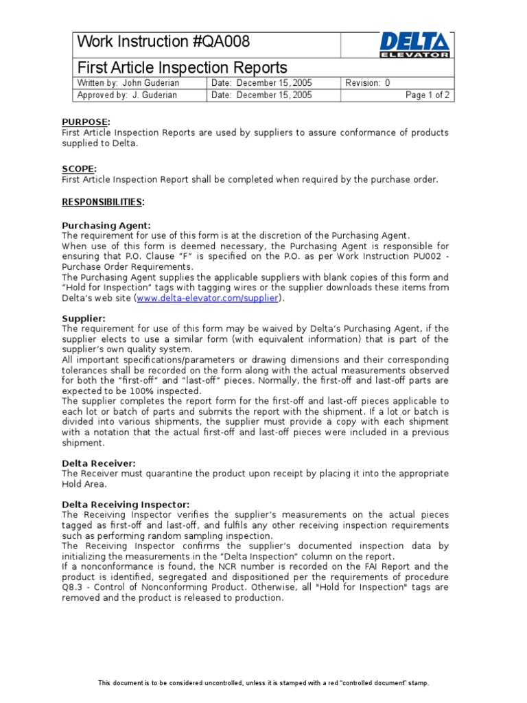 First Article Inspection Procedure Guide | PDF | Computing | Business