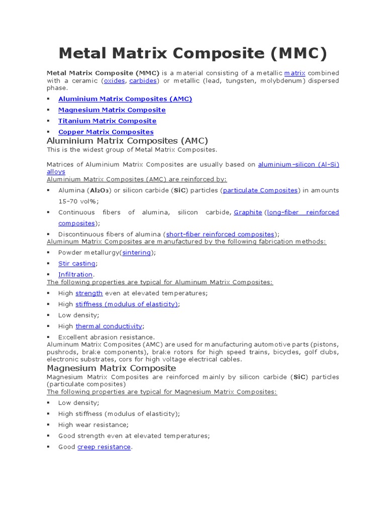 Metal Matrix Composite (MMC) : Aluminium Matrix Composites (AMC) | PDF ...