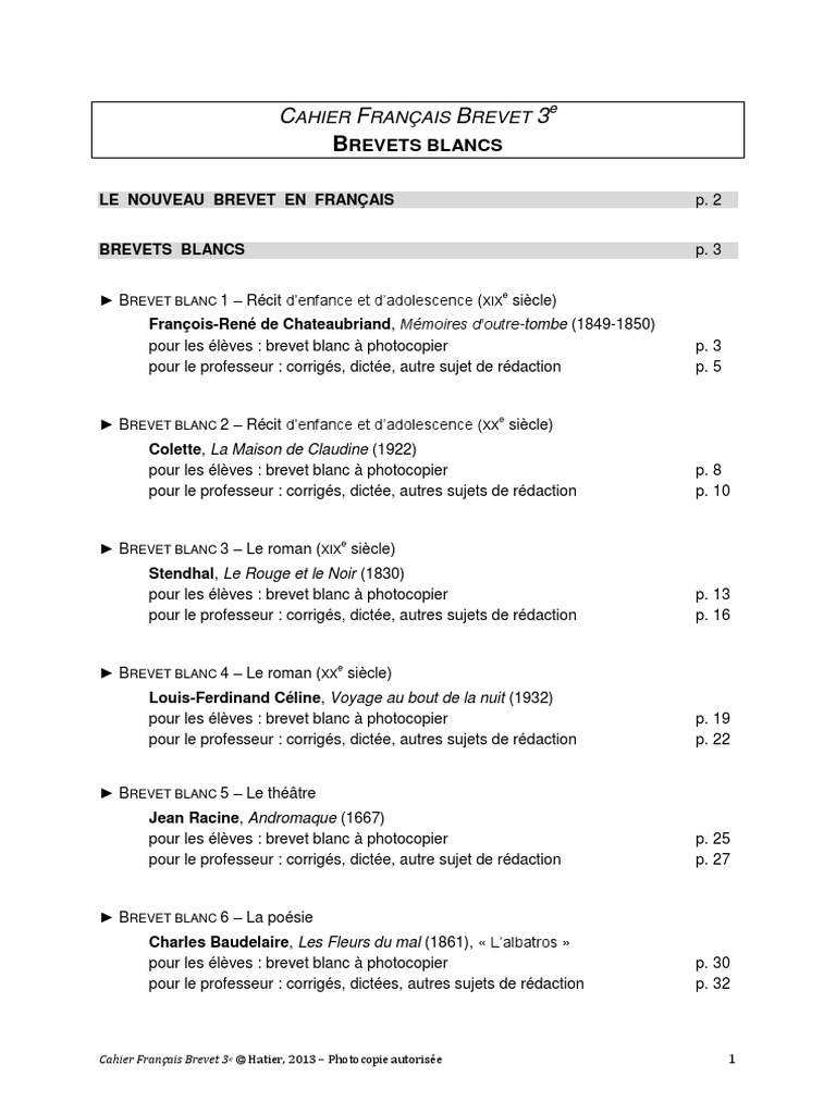 Brevets Blancs Cahier Fcs 3e Site Hatier Pdf Le Rouge Et Le Noir Phrase