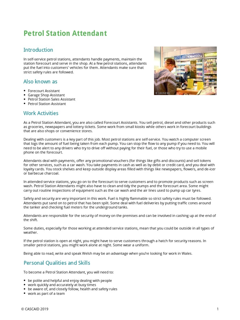 Petrol Station Attendant  PDF  Filling Station  Retail