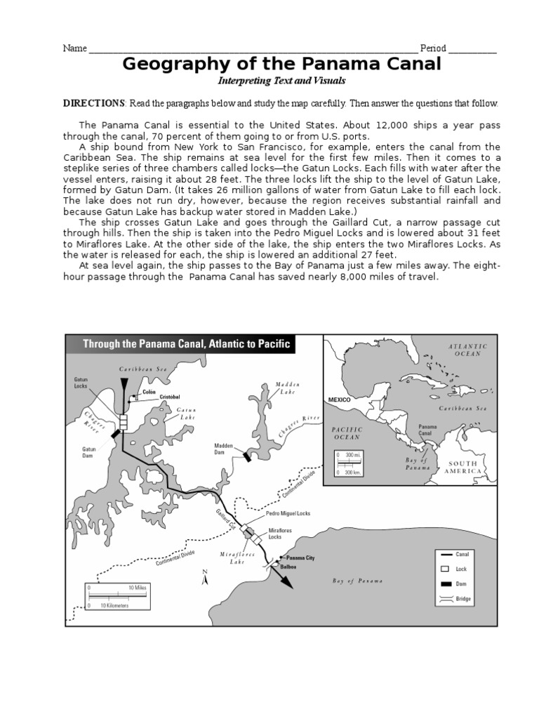 Geography Of The Panama Canal Map Worksheet Panama Canal Watercraft