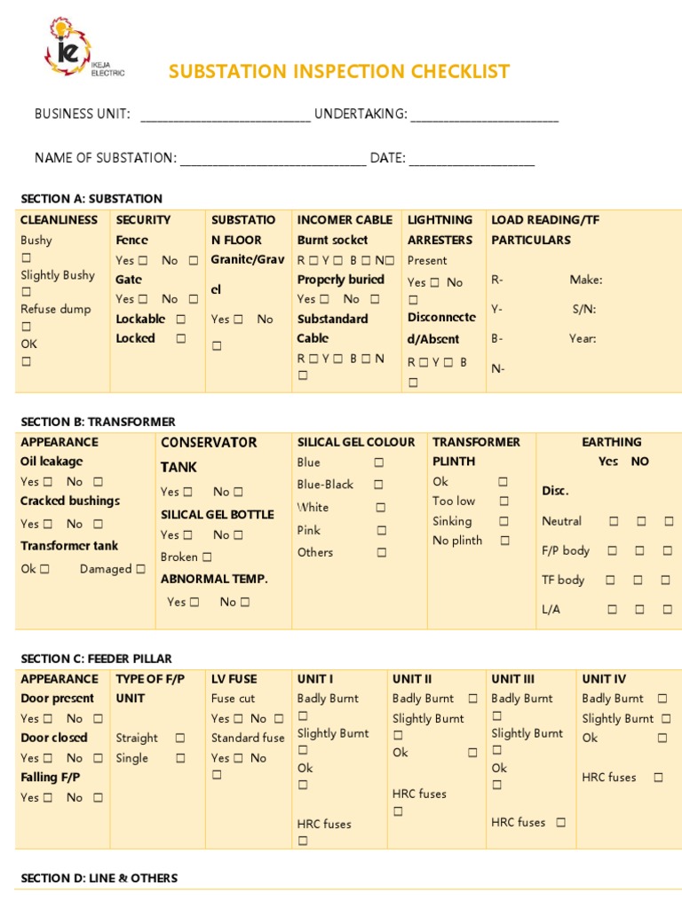 Substation Inspection Checklist | PDF | Power Engineering | Components