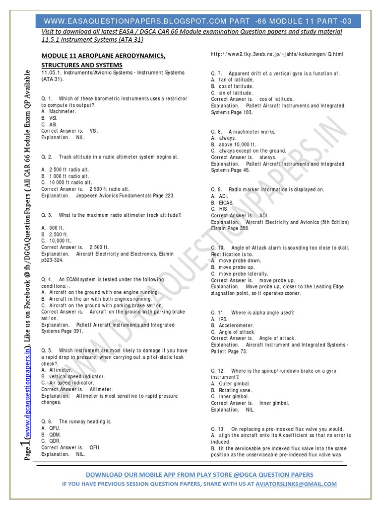 EASA Part-66 Module 11 Instrument Systems | PDF | Altimeter | Aerospace