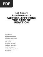 Factors Affecting The Rate of Reaction: Lab Report Experiment No. 8