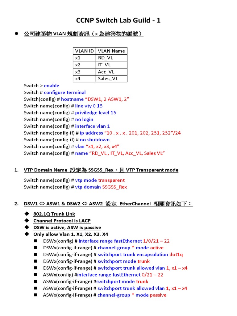 CCNP Switch Lab Guild - 1 | PDF | Ip Address | Network Switch