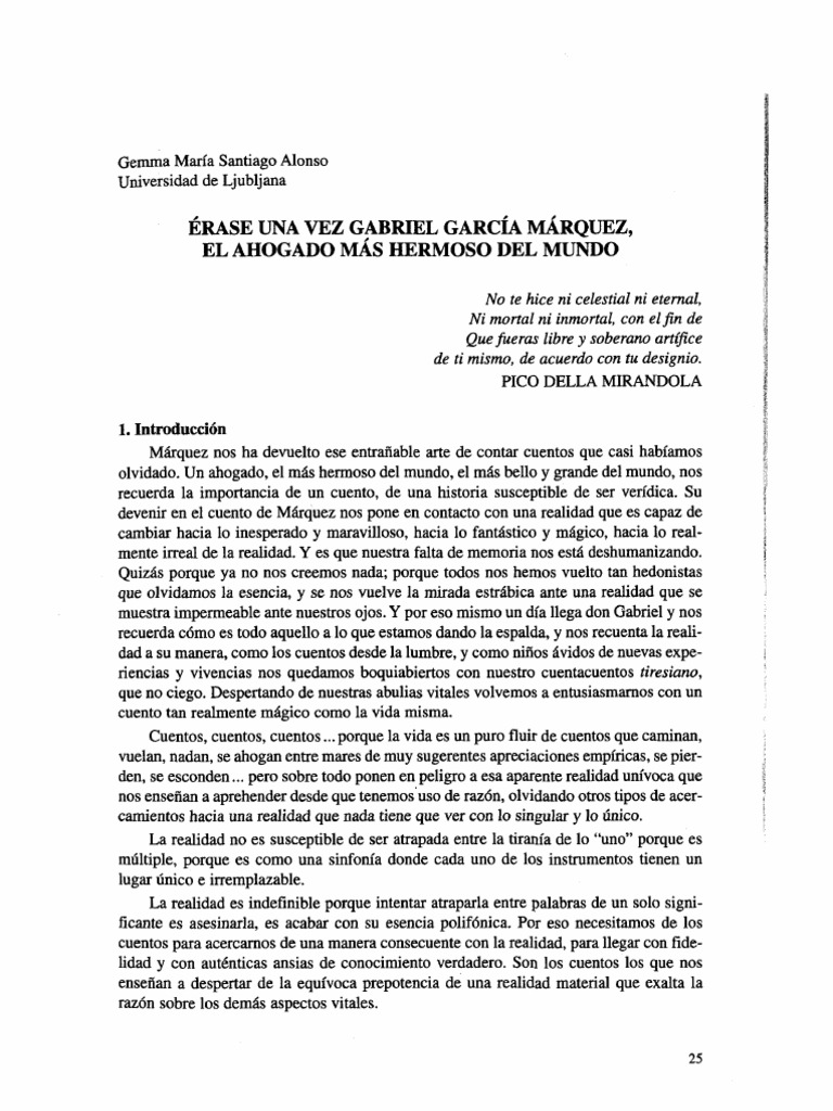 El Ahogado Mas Hermoso Del Mundo Realidad Gabriel García Márquez