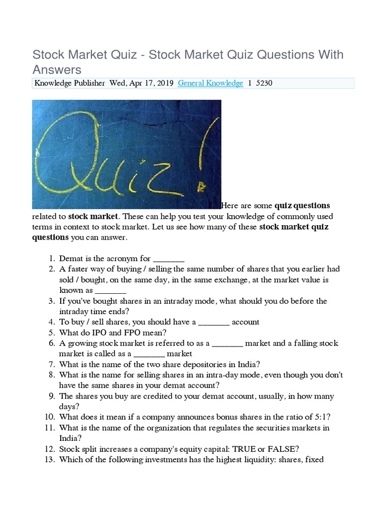 Stock Market Quiz Stock Market Quiz Questions With Answers Download