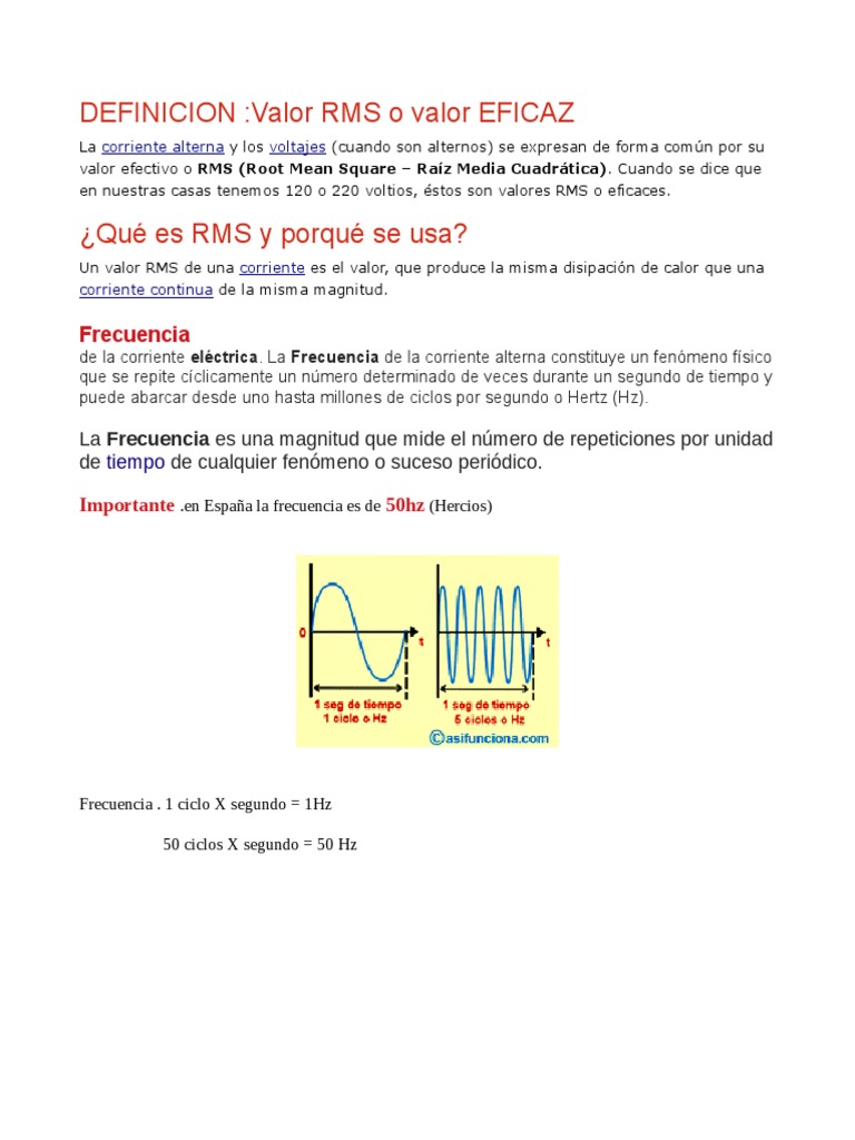 Valor RMS y Frecuencia en Corriente Alterna | PDF | Ciencia y matemáticas
